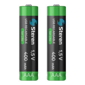 2 baterías recargables USB Li-Ion tipo AAA, de 370 mAh