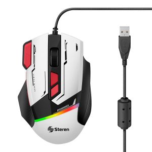 Mouse USB Gamer 800 / 1600 / 2400 / 3200 / 4800 / 7200 DPI, blanco